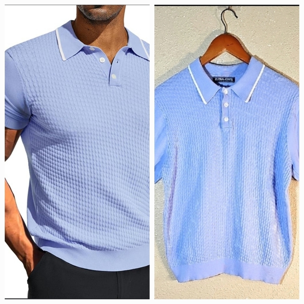 PJ Paul Jones Light Blue Knit Polo Shirt.